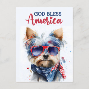 Patriotischer Hund-Yorkie, Gott segne Amerika Post Postkarte