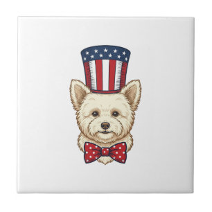 Patriotischer Hund Zylinder Vintage Vektordesign_1 Fliese