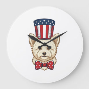 Patriotischer Hund Zylinder Vintage Vektordesign_1 Große Wanduhr