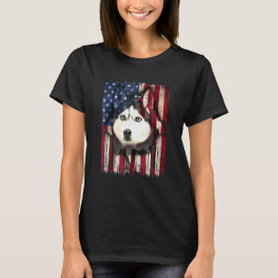 Patriotischer Husky Amerikanische Flagge Hund T-Shirt