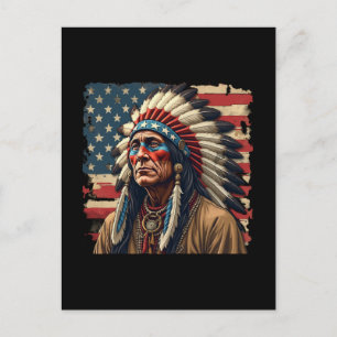 Patriotischer indianischer Häuptling Amerikanisch  Feiertagspostkarte