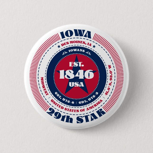 Patriotischer Iowa-Kreis mit Staat-Details Button (Vorderseite)