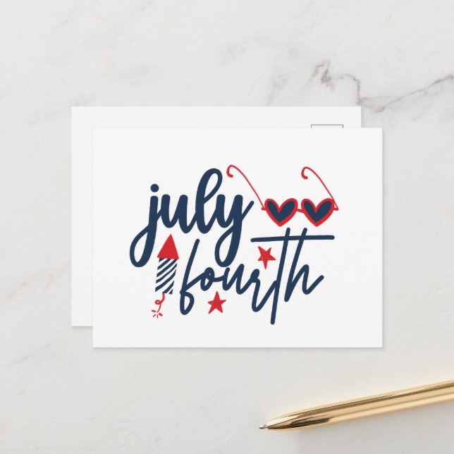 Patriotischer Juli Vierte Weltkunst Feiertagspostkarte (Vorderseite/Rückseite Beispiel)