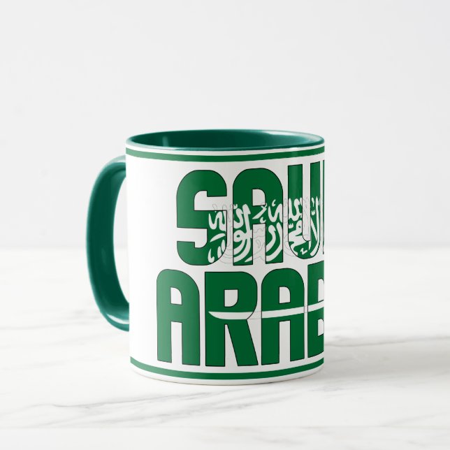 Patriotischer Kaffee unter der Flagge Saudi-Arabie Tasse (Vorderseite Links)