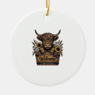 Patriotischer Kalb Willkommen Vintage Farmhouse Fl Keramik Ornament