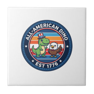 Patriotischer Kawaii-Dinosaurier All-american DINO Fliese