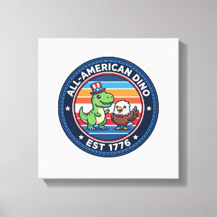 Patriotischer Kawaii Dinosaurier All-amerikanische Leinwanddruck