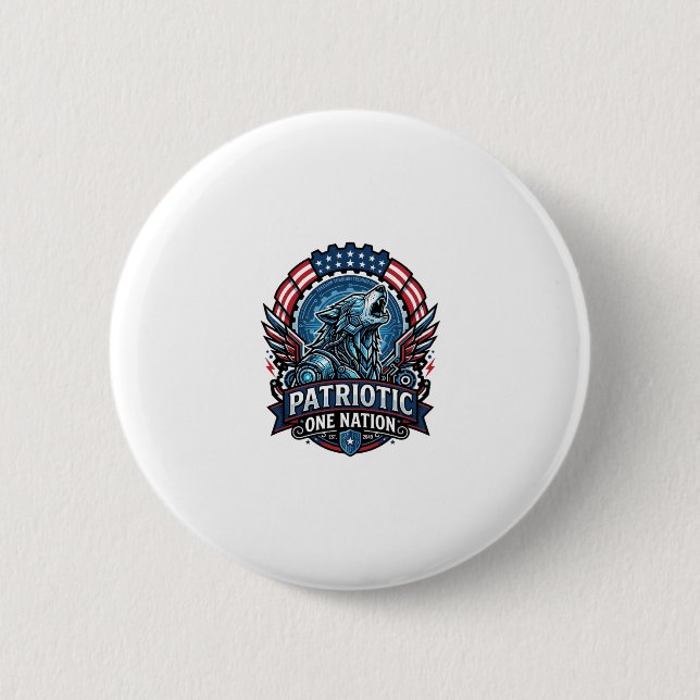 Patriotischer KI-Freiheitswolf Cyberpunk Zukunft F Button (Vorderseite)