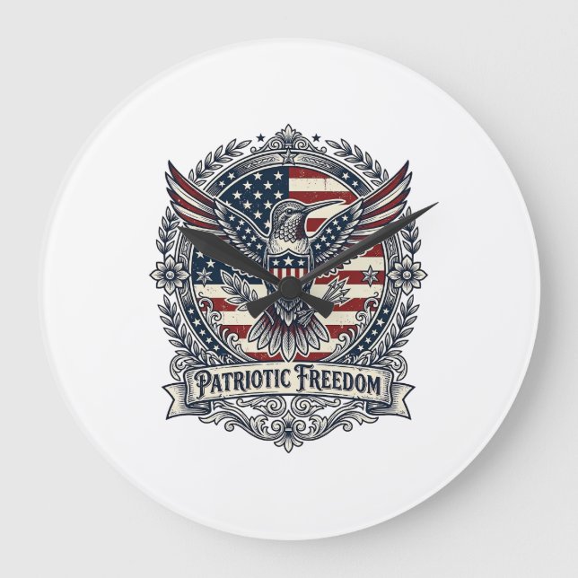 Patriotischer Kolibri Große Wanduhr (Vorderseite)