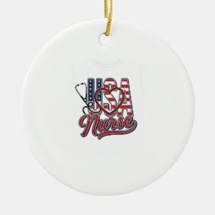 Patriotischer Krankenpfleger USA Herz Stethoskop-S Keramik Ornament