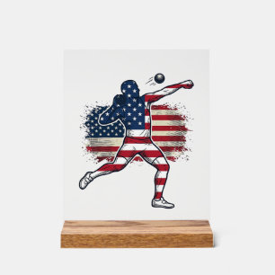 Patriotischer Kugelstoßer Vintage-Engraving-Design Acrylschild