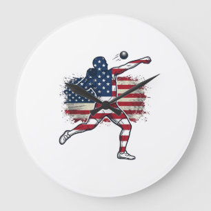Patriotischer Kugelstoßer Vintage-Engraving-Design Große Wanduhr