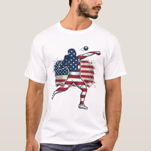 Patriotischer Kugelstoßer Vintage Gravur Design T-Shirt