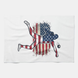 Patriotischer Kugelstoßer Vintage-Stich-Design Geschirrtuch