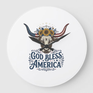 Patriotischer Kuh-Gott-Segen-Amerika-Vintage-Shirt Große Wanduhr