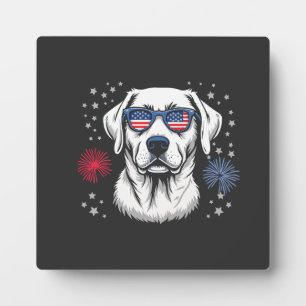 Patriotischer Labrador mit USA-Shades Fotoplatte