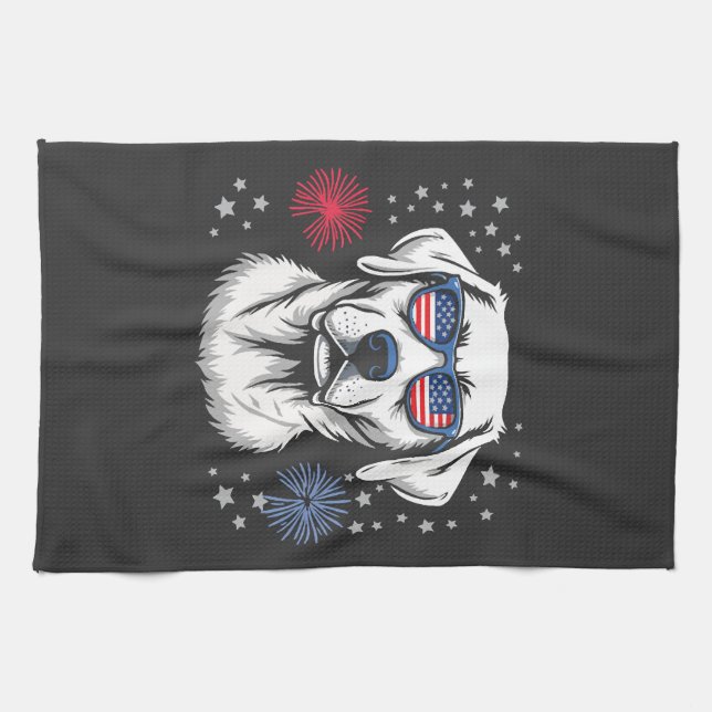 Patriotischer Labrador mit USA-Shades Geschirrtuch (Horizontal)