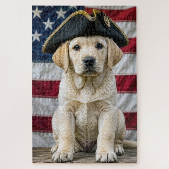 Patriotischer Labrador Retriever mit Dreispitz Puzzle (Vertikal)
