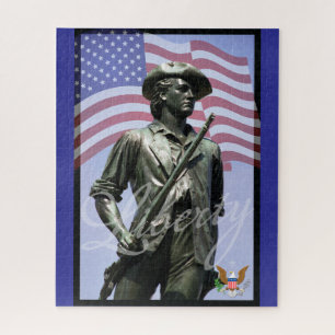 Patriotischer Liberty Minuteman mit Verteidigungss Puzzle