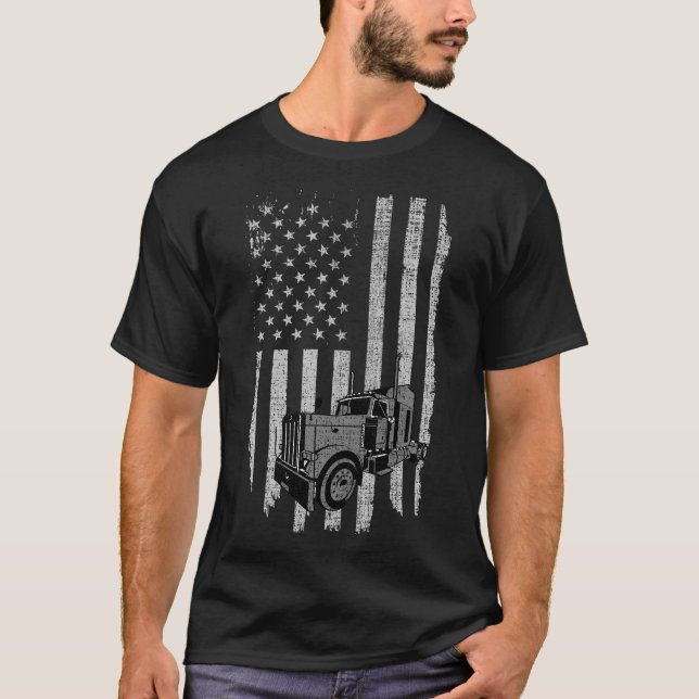 Patriotischer LKW-Fahrer-Flagge-Fernlastfahrer T-Shirt (Vorderseite)