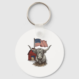 Patriotischer Longhorn-Kuh- und roter Scheune-Vekt Schlüsselanhänger