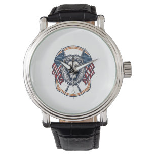 Patriotischer Löwe mit amerikanischen Flaggen Vint Armbanduhr