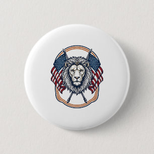 Patriotischer Löwe mit amerikanischen Flaggen Vint Button