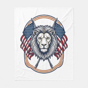 Patriotischer Löwe mit amerikanischen Flaggen Vint Fleecedecke