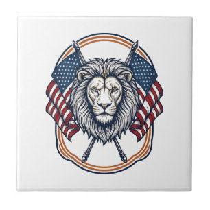 Patriotischer Löwe mit amerikanischen Flaggen Vint Fliese