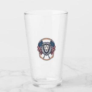 Patriotischer Löwe mit amerikanischen Flaggen Vint Glas