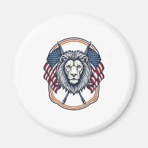 Patriotischer Löwe mit amerikanischen Flaggen Vint Magnet