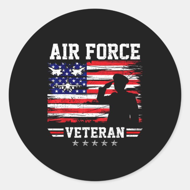Patriotischer Luftwaffen-Veteran USAF-Flagge ameri Runder Aufkleber (Vorderseite)