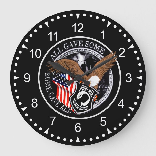 Patriotischer Militäradler POW-MIA Große Wanduhr (Vorderseite)