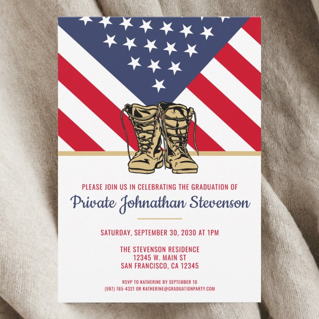 Patriotischer militärischer Abschluss Army Boot Ca Einladung (Military Graduation Army Boot Camp Patriotic Invitation)