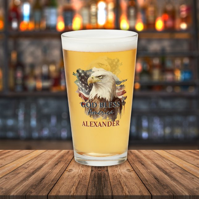 Patriotischer Mit Monogramm Gott segne Amerika Adl Glas (Von Creator hochgeladen)