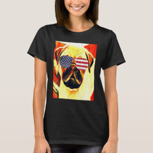 Patriotischer Mops Hund 4. Juli Amerikanische Flag T-Shirt
