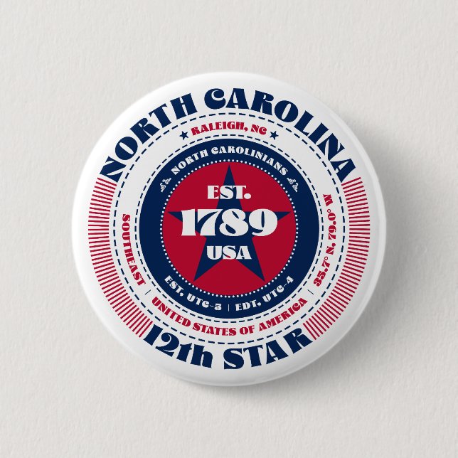 Patriotischer North Carolina Circle mit Staat Deta Button (Vorderseite)