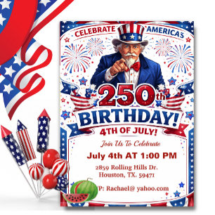 Patriotischer Onkel Sam Amerikas 250. Geburtstag Einladung