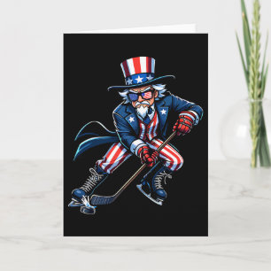 Patriotischer Onkel Sam Hockeyspieler 4. Juli Männ Karte