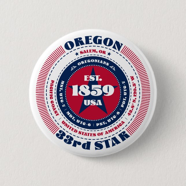 Patriotischer Oregon-Kreis mit Staat-Details Button (Vorderseite)