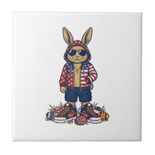 Patriotischer Osterhase Vintage Vector Shirt_1 Fliese