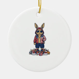 Patriotischer Osterhase Vintage Vector Shirt_1 Keramik Ornament