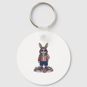 Patriotischer Osterhase Vintage Vector Shirt_1 Schlüsselanhänger