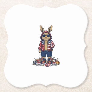 Patriotischer Osterhase Vintage Vector Shirt_1 Untersetzer