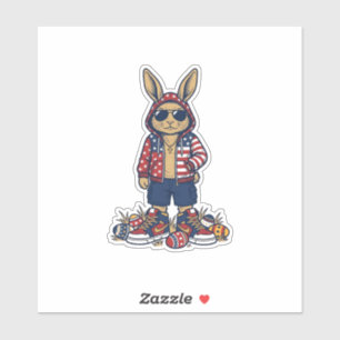 Patriotischer Osterhase Vintage Vektor Shirt_1 Aufkleber
