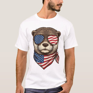 Patriotischer Otter Vektor Vintage Gravur-Shirt-De T-Shirt