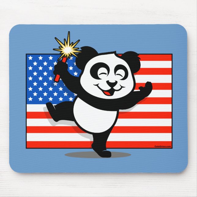 Patriotischer Panda mit amerikanischer Flagge Mousepad (Vorne)
