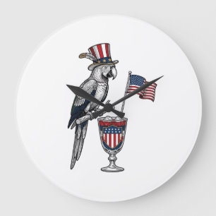 Patriotischer Papagei Cocktail Vintage Vektor Desi Große Wanduhr