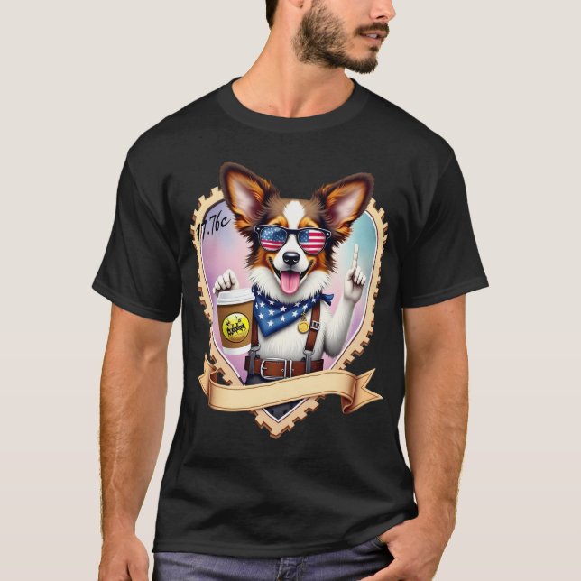 Patriotischer Papillon mit Kaffee T-Shirt (Vorderseite)