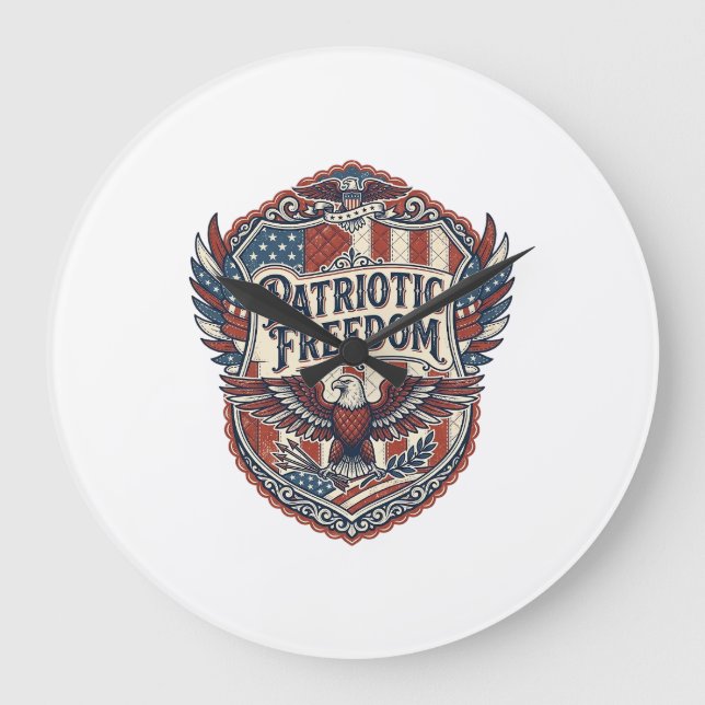 Patriotischer Patchwork-Künstler Große Wanduhr (Vorderseite)